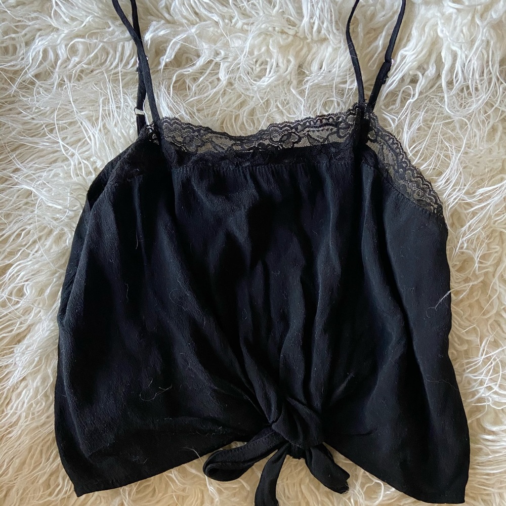 Brandy Melville Black Top with lace and front tie